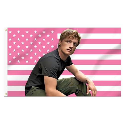 Shmbada 3x5 Ft Decorative Josh Hutcherson Flag Double Stitched with 2 Brass Grommets for Indoor Outdoor Wall Hanging Peeta Tapestry Mellark College Dorm Room Decoration (Pink 3x5 ft)