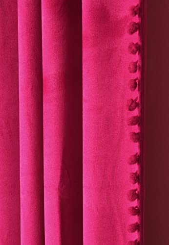 Image of Amazon Brand - Umi Velvet Eyelet Door Curtains with pom pom Lace for Living Room Bedroom Kitchen 2 pc Pack in Wine Color (Door - 4 feet x 7 feet)