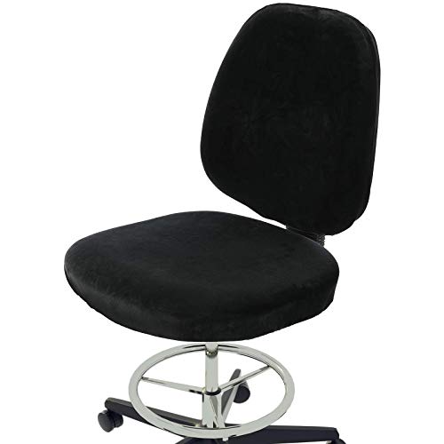 BUYUE Stretch Velvet 15.7-21.6" Office Chair Seat Cover with 15.7-19.7" Backrest Cover, Student Computer Armless Chair Cushion Protectors Washable Dustproof Slipcover ( Set of Black )
