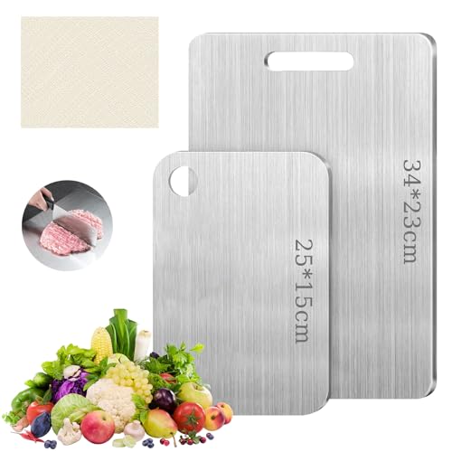 Smdbzda 2 Pièces Planche à Découper en Acier Inoxydable, Double Face de Qualité Alimentaire, Multifonction 2025 pour Viande, Fruits, Fromage et Légumes