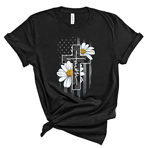 Love in Faith | Faith Flag Daisy | Christian T-Shirts for Women | Faith-Based Apparel | Christian Gifts