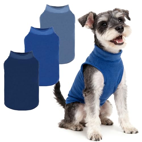 Image of PUPTECK 3 Pack Fleece Dog Vest Sweaters Winter Coat for Small Dogs, Pullover Jacket Pet Cat Fall Clothes Puppy Sweatshirt for XS S Medium Boy Dogs, Navy&Blue&Light Blue, L