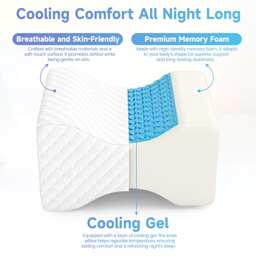 Image of CloudBliss Knee Pillow for Side Sleepers - Cooling Leg Pillow for Side Sleeping, Memory Foam Knee Pillow for Hip Pain, Lower Back Pain, Sciatica Pain, Knee Wedge Pillow with Contour Design, White