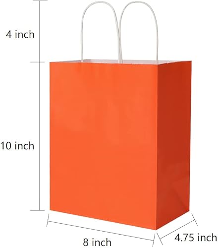 Miniatura 2 de Oikss Paquete de 100 bolsas de papel kraft medianas de 8 x 4.75 x 10 pulgadas con asas a granel, bolsas de papel para cumpleaños, bodas, fiestas,