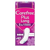 Carefree Slipeinlagen Plus Long ohne Parfüm, extra langer Damen-Slip mit 5in1-Schutz für 8 h trockenes Gefühl, ultradünne Damenbinden ohne Duft für den täglichen Gebrauch, 40 Slipeinlagen