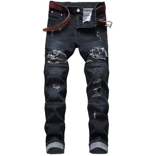 Slim Fit Men's Jeans - Straight Leg Ripped Distressed Denim Pants with Tapered Ankle 2025 Trendy3