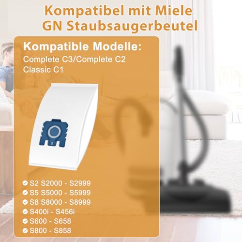 10 Stück Staubsaugerbeutel 3D Efficiency für Miele Pure GN Staubsauger Classic C1 Complete C2 Complete C3, S2 S5 S8 mit 3 Motorfilter 3 Airclean Abluftfilter Ersatz Zubehör 9917730 12421130