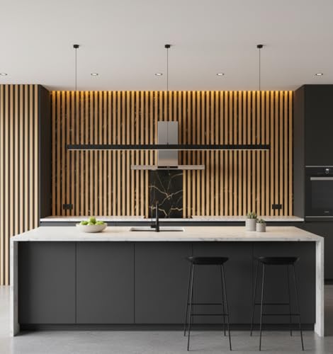 Image of Luxury Black & Gold Louver Wooden wallpepar for wall Home & Office Self-Adhesive, Waterproof PVC Wall Sticker for Living Room TV Unit Background & Bedroom Accent Wall (45X300 CM)