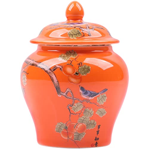 XINGYAN Chinoiserie Blue and White Porcelain Mini Ceramic Ginger Jars with Lid Ancient Chinese,Oriental Style,Decorative and Storage Jars (Mini orange jar)