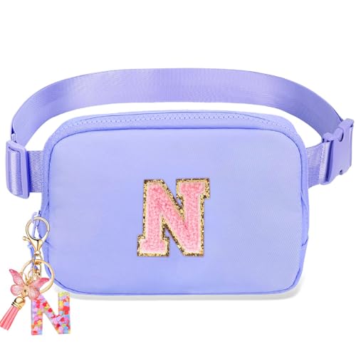 Image of Belt Bag for Girls Gifts - Birthday Gifts for Teenager, Personalized Gifts for Mom Freind Sister Teacher, Graduation GiftsInitial Crossbody Bag Belt Bag for Women Lavender Purple N