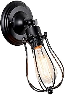 Vintage Wall Light,GLADFRESIT Industrial Lighting Adjustable Socket Rustic Sconces Wire Metal Cage Wall Lamp Indoor Home Retro Lights Fixture (Single Lamp-Base 2 Packs) (Black 1 Pack)