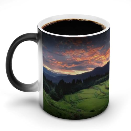 夕暮れにうへ山の棚田マグカップ 変色カップ 日本の風景写真 コーヒーカップ 高級 おしゃれ 人気 誕生日プレゼント ギフト 贈り物 彼女 妻 友人 家族 愛する人への素敵なプレゼント バレンタインデー 結婚記念日 プレゼント 350ml
