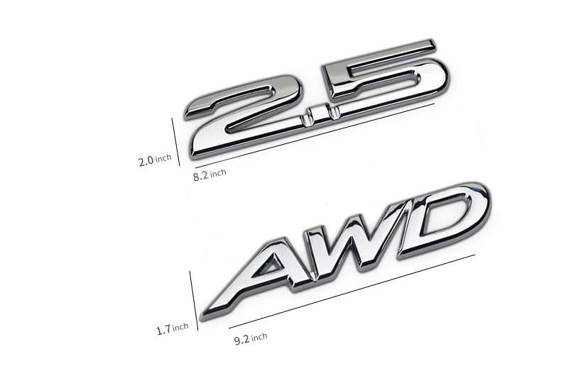Image of Set of 2 AWD and 2.5L Logo Emblem Tailgate Side 3D Metal Sticker Badge Car Decals - Chrome Finish Metal Emblem AWD and 2.5 L Badge Tailgate (Chrome)