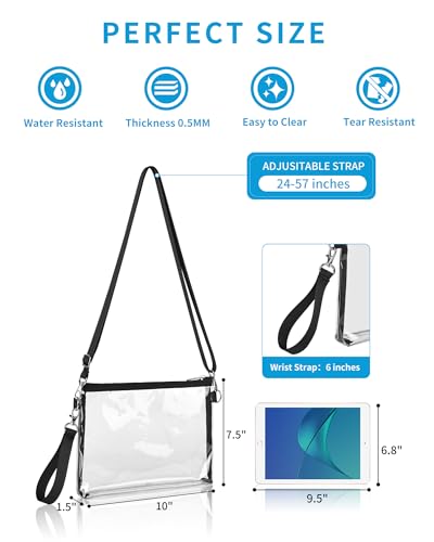Bagenius Clear Purse Stadium Approved for Women, Transparent Clear Bag with Removable Straps for Work Festival Sporting Events and Concert - Black