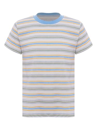 TiaoBug Kids Boys Girls Cotton Short Sleeve Striped T-Shirts Summer Casual Tee Crew Neck Shirt School Tops Blouse3