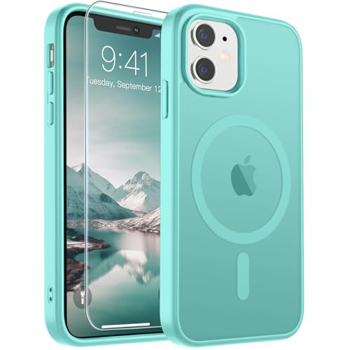 Image of SUPFINE Magnetic for iPhone 11 Phone Case(Compatible with MagSafe)(Military Grade Drop Protection) Slim Translucent Matte Shockproof with Anti-Fingerprint Phone Case,Blue Green