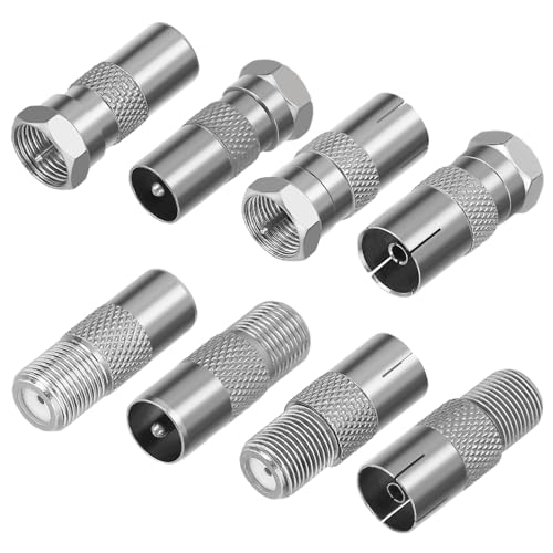 LUCKNIGHT 8 Stück F-Typ-Koaxialadapter-Set, Koaxialkabel Verbinder, für Satellit, Antenne, Antennenkabel, kompatibel mit TV, Modem, Satellitenempfänger, Audio-/Video-Ausrüstung, Verschiedene Varianten