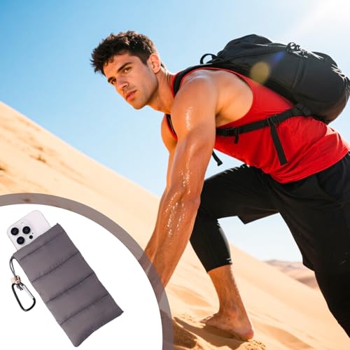 Lyreh Thermo Handyhülle, Daunen Baumwolle Warme Handyhülle Verhindert Einfrieren und Überhitzen Handyschutz Handytasche mit Karabiner Ideal für Outdoor Camping Wandern Skifahren (Grau)