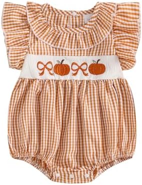 Socutebabe My First Halloween Baby Girl Outfit Infant Pumpkin Bubble Romper Smocked Onesie Newborn Pumpkin Fall Clothes (Orange, 0-3 Months)