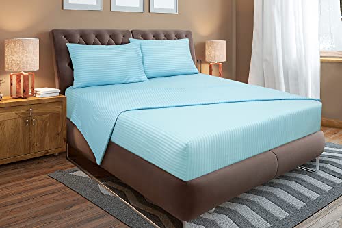 Image of ROYALE LINENS 3 Piece Twin Sheets Set - Soft Brushed 1800 Microfiber - 1 Fitted, 1 Flat Sheet, 1 Pillow case - Wrinkle Free & Fade Resistant - Hotel Luxury Bed Sheets (Stripe Lake Blue, Twin)