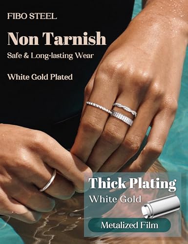 Non Tarnish Gold Silver Stackable Rings for Women - 14K Gold Plated Waterproof Stacking Thin Chunky Bands Cubic Zirconia Thumb Ring Set 2-4mm Trendy Statement Promise Engagement Rings Size 5-102