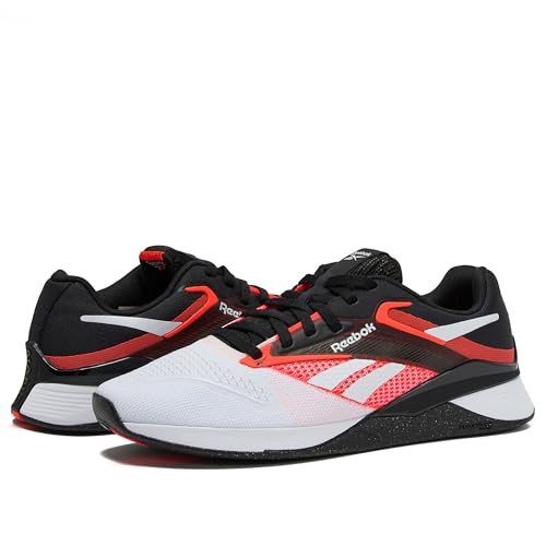 Reebok Nano X4 Mens Shoes, Cross Training Gym Sneakers for Men, Black/Footwear White/Orange Flare, 8
