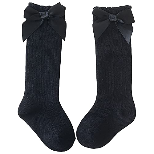 Baby Girls Knee High Socks 5 Pack Infant Toddler Tube Ruffled Long Socks Sewn Bow Baby Stockings for Baby Girl3