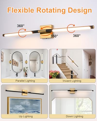 Image of TODOLUZ 40-Inch 5CCT 22W LED Bathroom Light Fixture, 2700K-5500K Wall Sconce Vanity Lighting with Rotatable Lamp Tube, Black & Brushed Brass