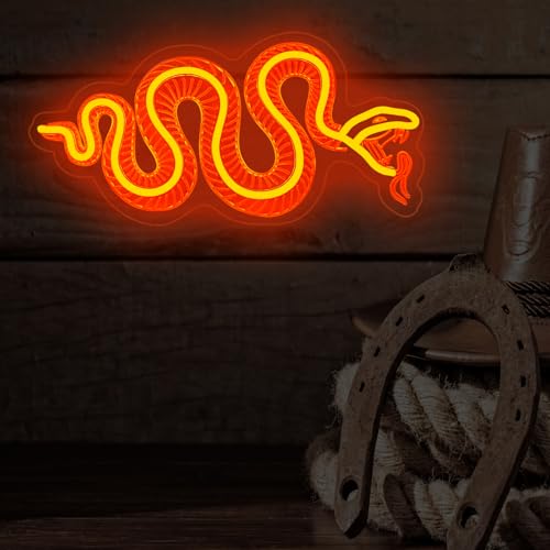 Image of Snake Skeleton Neon Sign, Orange Snake Bone Sign, Handmade Light Sign, Snake Skull Decor, Goth Room Decor, Gifts For Snake Lover, 15.6 inchx7.9 inch