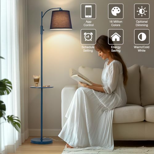 Image of AIDENOEY Smart Floor Lamp with Side Table | Stepless Dimming, RGB Multi-Color | Adjustable Swivel Head | Voice Control with Alexa & Google Assistant |Blue Lamp for Living Room,Bedroom,Home Office