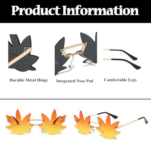 LJCZKA Maple Leaf Shape Sunglasses Women Men - Rimless Funky Glasses Rave Festival Party Halloween Christmas Accessories4
