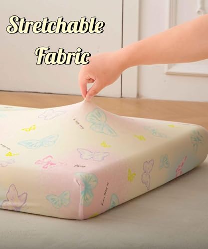 Image of Jersey Butterfly Crib Sheets for Baby Girls,52 inchx28 inchx8, 2 Pack,Pink Cute Kawaii Standard Oval /Retangle Fitted Crib Sheets for Toddler,Super Soft Breathable
