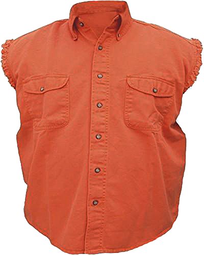 Mens Sleeveless Denim Twill Biker Shirt Orange 2XL