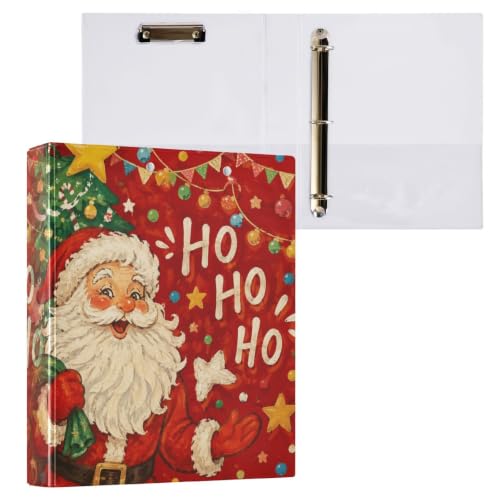 Image of 3 Ring Binder Santa Claus Christmas Tree 1.5 inch Binders Three Ring Binders with Clipboard Fit 8.5'' x 11'' Paper 3 Interior PVC Clear Pockets for Office Supplies
