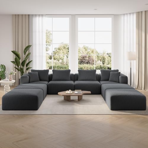 Image of Novilla 141 inch Modular Sectional Sofa, U Shape Oversized Sectional Couch, Modern Cloud Design with Smarts Coil Support, Boneless Couch for Large Living Room Apartment, No Assembly Required, Dark Gray