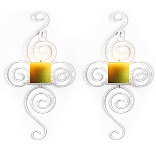 Basuwell Wall Candle Sconces,Set Of 2 Elegant Swirling Iron Hanging Wall Mounted Decorative Candle Holder 14X7 Inch For Home Decorations,Weddings,Events #TOP15