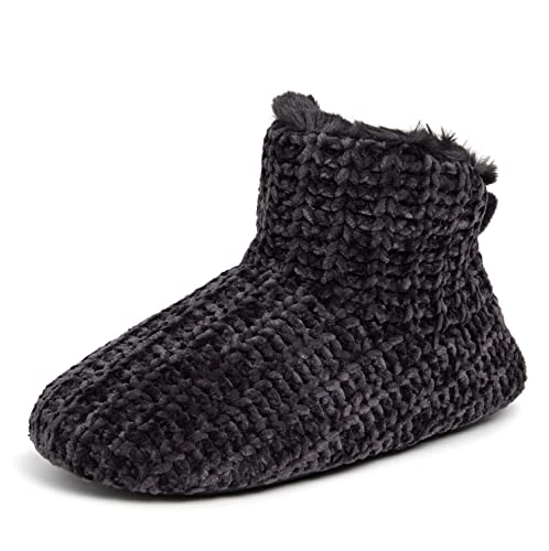 Dearfoams Women's Chenille Bootie Slipper, Black,...