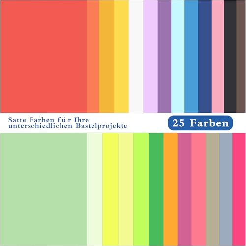 XiaoLidm 200 Blatt Origami Papier, 25 Farben, Buntes Papier A4, Doppelseitiges Farbig Faltpapier, Buntpapier für DIY, Kunstprojekte, Haus und Schule, 60 g/m²