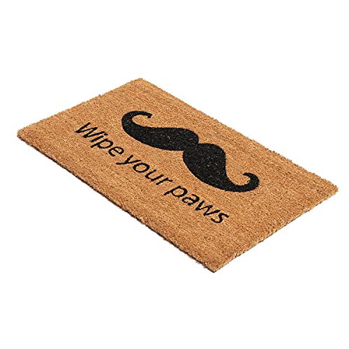 Image of Onlymat Wipe Your Paws Printed Anti-Slip Doormat (Black, Brown) Rectangular Shaped Entryway Rug Natural Coir with PVC Backing for Outdoor Entrance Home Mats Floor Door Hall Living (75cm x 45cm)