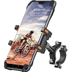 Bicicleta Fija Baja Tiakia Soporte Movil Bicicleta, Soporte Movil Moto con Rotación 360°, Soporte para Teléfono de Bicicleta de Aleación de Aluminio, Soporte Movil Bici Universal para 4,5-7,0´´ Smartphones, (Naranja)