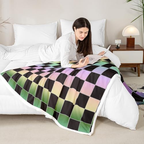 Image of Erosebridal Initial Letter B Fuzzy Plush Throw Pink and White Checkered Fleece Blanket Cute Monogram Plaid Sherpa Blanket for Kids Girls Women,Kawaii Gingham Grids Decor for Bed Couch Queen 90 inchx90 inch