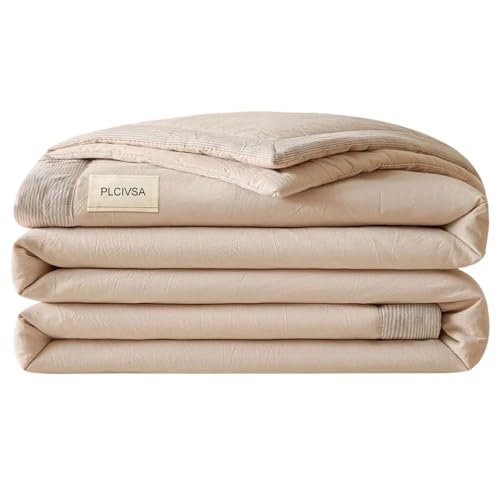 PLCIVSA Edredón Verano Cama Algodón 110x150/150x200/180x220/200x230/220x240cm,Reversible Colchas Acolchadas Verano y Primavera,Microfibra Edredón Veranos 4 Estaciones,Lavable(Caqui,150x200cm/59x78in)