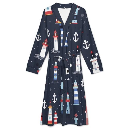 Colorful Lighthous Soft Robe Long Sleeve Bathrobes V Neck Sleepwear Spa Robes with Belt Men Woman3