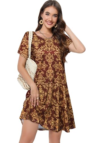 Image of Summer Dresses for Women Casual Tshirt Short Sleeve Floral Sundress Beach Cover Ups with Pockets 2026