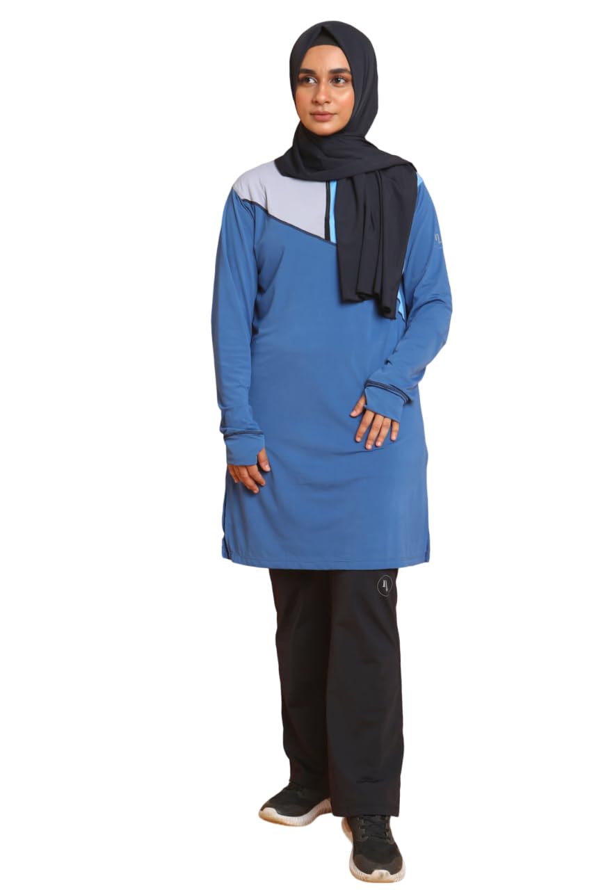 Nemah Women Modest Athena Activewear t Shirt Muslim Sportswear with Full Cover Hijab Long Sleeves with Zipper -