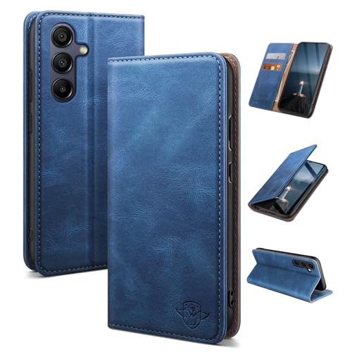 SUANDUCK for Samsung Galaxy A14 5G 4G mobile phone case magnetic leather flip case with RFID-blocking card compartment adjustable stand and 360 drop protection with Samsung A14 Light Blue