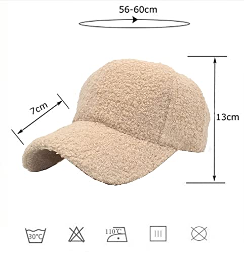 Faux Lamb Wool Baseball Cap For Men Women - Teddy Fleece Sports Hats Warm Winter Outdoor Travel Beige #TOP6