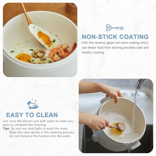 Olayks Electric Steamer for Cooking, 2L Ceramic Glaze Non-stick Pot, Dual Power Multi-functional Electric Cooker, Suitable for Steak, Pasta, Hot Pot, Ramen, Quick Heating and Overheat Protection by Olayks - Image 3