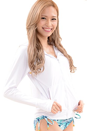 Sweet Passion レディース ラッシュガード ファスナー ポケット 付き 長袖 指穴付き UPF50+ インナーショーツ セット (A909) (ホワイト/ショート 丈, 13 XL)