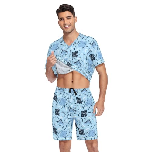 Men's Pajama Short Sleeve Set Matching Sleepwear Sleep V Neck Lounge Set with Pocket S-XXL3